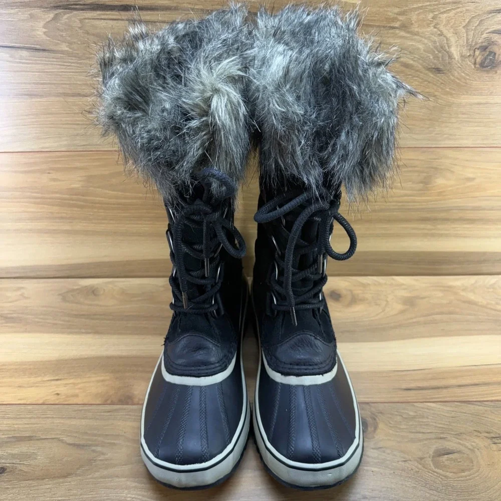 Sorel Joan Of Arctic Waterproof Boot Womens 9.5 Black Suede Faux Fur Tall Snow